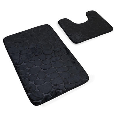 Divchi Memory Foam 2 Piece Bath Mat Set - Black