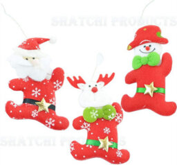 Shatchi 3Pcs Set Handmade  Christmas Tree Hanging Xmas Home Decor Stocking Fillers - thumbnail 2