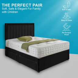 Dining Tables Cairo Matching Headboard Divan Set, 2 Drawer On Same Side With Sprung 1500 Comfort Mattress - Damask Fabric Black - King - thumbnail 2