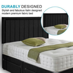 Dining Tables Cairo Matching Headboard Divan Set, 2 Drawer On Same Side With Sprung 1500 Comfort Mattress - Damask Fabric Black - King - thumbnail 3