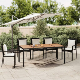 Berkfield Garden Table With Wooden Top Black Poly Rattan&solid Wood Acacia - thumbnail 1