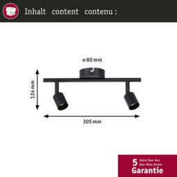 Paulmann 66756 Carolina Spotlight 2-Lamp Max. 2X10 Watts Ceiling Luminaire Matt Black Spot Metal Gu10 - thumbnail 4