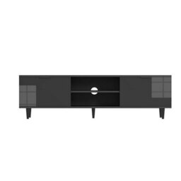 MMT Funiture Designs Black Tv Stand For Smart Tv, 140Cm High Gloss Tv Stand Cabinet With Tall Legs - thumbnail 1