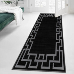 Oxford Homeware Printed Rug, Non-Slip Pets Friendly, Living Room Rugs And Hallways Runner, (Nico Black, 80X300Cm)