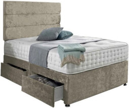 Dining Tables Divan Bed With Matching Headboard & Pocket Sprung Memory Foam Mattress, 2 Drawers (Same Side) - King - Mulburry Cruhsed Velvet - thumbnail 1
