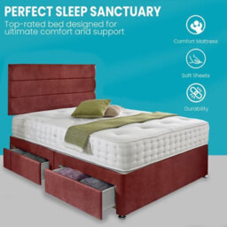 Dining Tables Divan Bed With Matching Headboard & Pocket Sprung Memory Foam Mattress, 2 Drawers (Same Side) - King - Mulburry Cruhsed Velvet - thumbnail 2