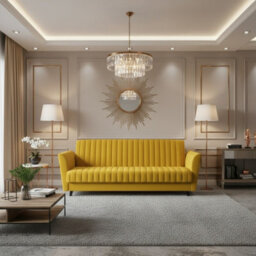 Vinti 3 Seater Fabric Sofa Bed With Storage Compartment Fold Out Sleeping Function Modern Living Room Design Yellow - thumbnail 1