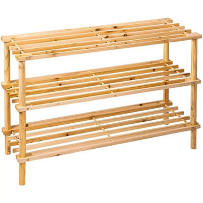 3Tier Wooden Shoe Rack Storage Organizer Shelves Free Standing Bamboo Unit - image 1