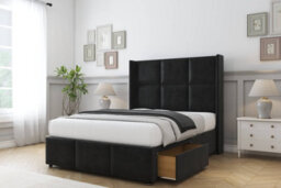 "Sloomy Beaumont Black Plush Divan Bed Base 2 Drawers Foot-End - 54"" Wingback Headboard & 12"" Footboard 6' Super King" - thumbnail 4