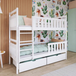 Arte Modern Wooden Bunk Bed Monika With Storage In White With Bonnell Mattresses - thumbnail 1