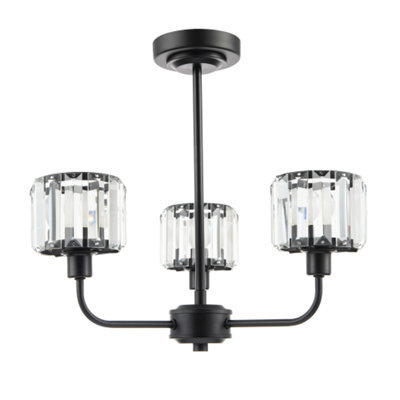 Happy Homewares Modern Black Ceiling Light Fitting With Clear Crystal Glass Rods On Three Shades - image 1