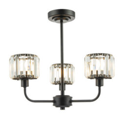 Happy Homewares Modern Black Ceiling Light Fitting With Clear Crystal Glass Rods On Three Shades - thumbnail 2