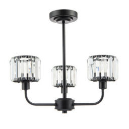 Happy Homewares Modern Black Ceiling Light Fitting With Clear Crystal Glass Rods On Three Shades - thumbnail 1
