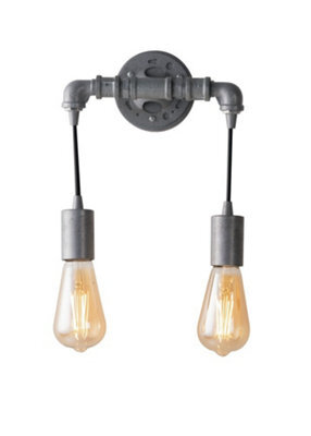 Luminosa Lighting Luminosa Amarcord Pipe Effect Twin Wall Lamp, Zinc, E27