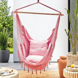 Wyld And Coco Boholux Hanging Hammock Chair Pink Cotton-Polyester Indoor Outdoor W95 X D55 X H125Cm - thumbnail 2