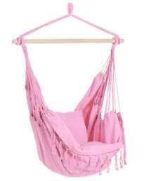 Wyld And Coco Boholux Hanging Hammock Chair Pink Cotton-Polyester Indoor Outdoor W95 X D55 X H125Cm - thumbnail 3
