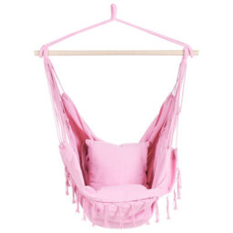 Wyld And Coco Boholux Hanging Hammock Chair Pink Cotton-Polyester Indoor Outdoor W95 X D55 X H125Cm - thumbnail 4
