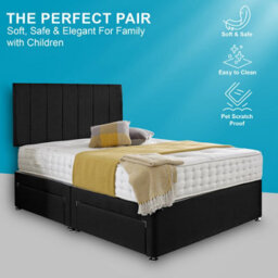 Dining Tables Oslo Matching Headboard Divan Set, 2 Drawer On Same Side With Sprung 1500 Comfort Mattress - Damask Fabric Black - Double - thumbnail 2