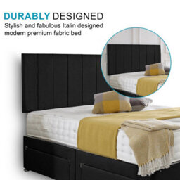 Dining Tables Oslo Matching Headboard Divan Set, 2 Drawer On Same Side With Sprung 1500 Comfort Mattress - Damask Fabric Black - Double - thumbnail 3
