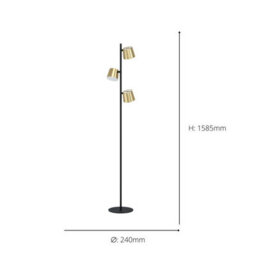 Eglo Altamira Floor Lamp, Black & Brass Standing Light With 3 Gu10 Warm White Leds, 158.5Cm - thumbnail 4