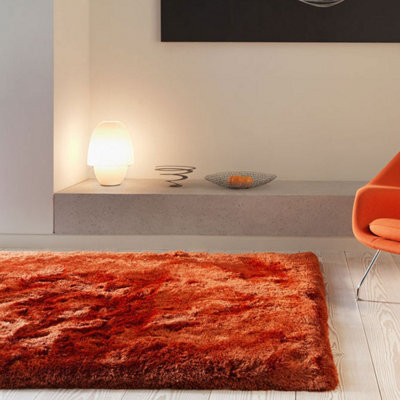 Orange Easy To Clean Plain Handmade , Luxurious , Modern , Plain , Shaggy , Sparkle Rug For Living Room, Bedroom - 150Cm (Circle)