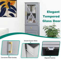 Bathroom Storage Cabinet Freestanding Floor Cabinet W/2 Doors Grey - thumbnail 4
