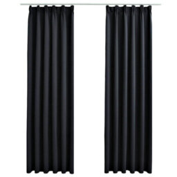 Berkfield Elegant Blackout Curtains With Hooks 2 Pcs Black 140X245 Cm - thumbnail 1