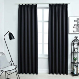 Berkfield Elegant Blackout Curtains With Hooks 2 Pcs Black 140X245 Cm - thumbnail 2