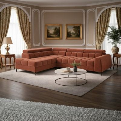 Aurelio L Shape Corner Sofa Bed With Storage And Adjustable Headrests, Modern Sleeper Sofa 268X204 Cm Orange Left - image 1