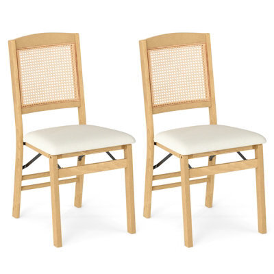 Costway Wooden Folding Chairs Set Of 2 Rubber Wood Dining Chairs W/ Linen Padded Seat - image 1