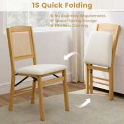 Costway Wooden Folding Chairs Set Of 2 Rubber Wood Dining Chairs W/ Linen Padded Seat - thumbnail 6