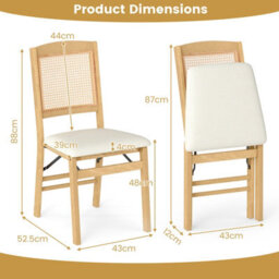 Costway Wooden Folding Chairs Set Of 2 Rubber Wood Dining Chairs W/ Linen Padded Seat - thumbnail 4
