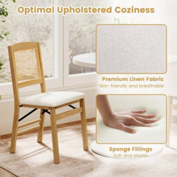 Costway Wooden Folding Chairs Set Of 2 Rubber Wood Dining Chairs W/ Linen Padded Seat - thumbnail 3