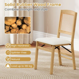 Costway Wooden Folding Chairs Set Of 2 Rubber Wood Dining Chairs W/ Linen Padded Seat - thumbnail 9