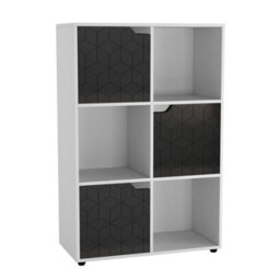 Urbn-Living Urbnliving 91Cm Height 6 Cubes White Wooden Bookcase Display Shelf Storage Cabinet With Modern Geo Black Door - thumbnail 2