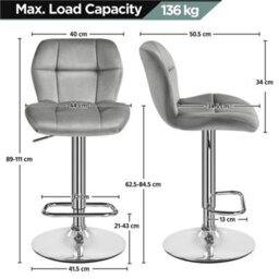 Light Grey Bar Stools Set Of 2 Modern Velvet Swivel Bar Chair Breakfast Stools For Home - thumbnail 2