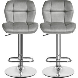 Light Grey Bar Stools Set Of 2 Modern Velvet Swivel Bar Chair Breakfast Stools For Home - thumbnail 1