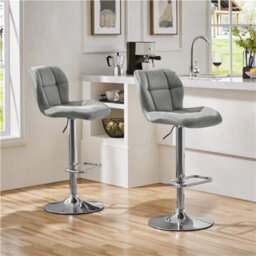 Light Grey Bar Stools Set Of 2 Modern Velvet Swivel Bar Chair Breakfast Stools For Home - thumbnail 3