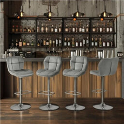 Light Grey Bar Stools Set Of 2 Modern Velvet Swivel Bar Chair Breakfast Stools For Home - thumbnail 6