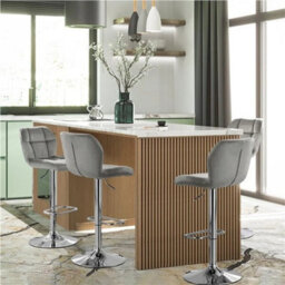 Light Grey Bar Stools Set Of 2 Modern Velvet Swivel Bar Chair Breakfast Stools For Home - thumbnail 5