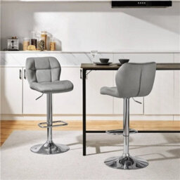 Light Grey Bar Stools Set Of 2 Modern Velvet Swivel Bar Chair Breakfast Stools For Home - thumbnail 4