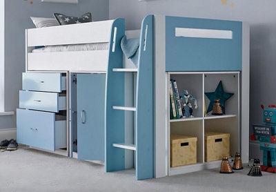 Save On Goods UK Blue And White Mid Sleeper Bunk Bed Storage,chest Drawers,shelves,cupboard, Kids, Childrens Bunkbed - image 1