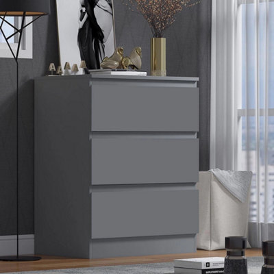 Dark Matt Grey 3 Deep Drawer Bedside Chest Painted Finish - image 1