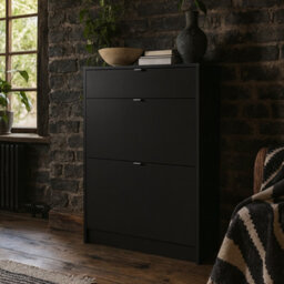 Wyld Haus Prague Matt Black Shoe Cabinet 2 Flip-Down Doors 1 Drawer - thumbnail 1