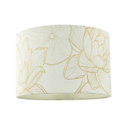 Happy Homewares Designer Cream Linen Fabric 12 Inch Lampshade With Large Shiny Gold Foil Flowers