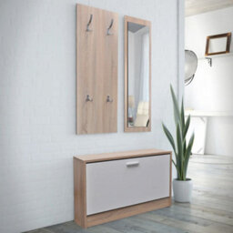 Berkfield Oak And White 3-In-1 Wooden Shoe Cabinet Set