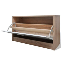 Berkfield Oak And White 3-In-1 Wooden Shoe Cabinet Set - thumbnail 7