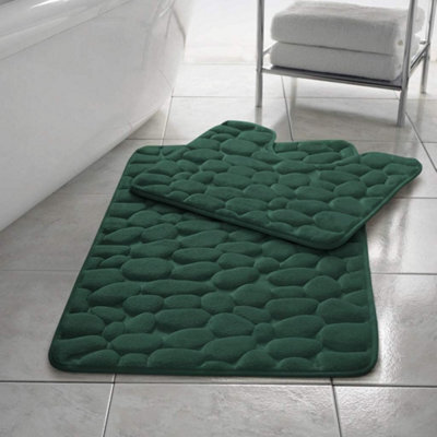 Homes & Linen Stone Pebbles Bath Mat Set Non Slip Pedestal Set Extra Absorbent 100% Memory Foam Bathroom Toilet Mat Rug Set