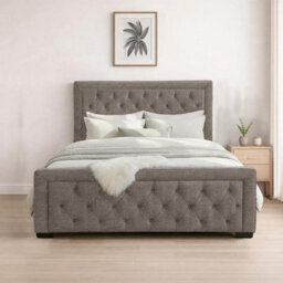 Naples Silver Upholstered Chesterfield Small Double Bed Frame, Modern Luxury Floor-Standing Headboard & Footboard - thumbnail 1