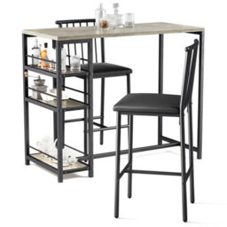 Bealife Bar Table Set 3-Piece, Kitchen Dining Table With 2 Chairs, Padded Seats With Backrest, Storage Shelves - thumbnail 1